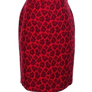 Talbots Red and Black Animal Print Pencil Skirt